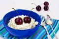 Home Dietary Fat Cottage Cheese Beaded Curd with Cherries Royalty Free Stock Photo