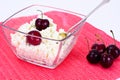 Home Dietary Fat Cottage Cheese Beaded Curd with Cherries Royalty Free Stock Photo