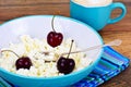 Home Dietary Fat Cottage Cheese Beaded Curd with Cherries Royalty Free Stock Photo