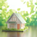 Home dreams Small model house against green bokeh background Royalty Free Stock Photo