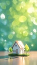 Home dreams Small model house against green bokeh background Royalty Free Stock Photo