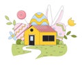 Home Easter celebration 2D linear illustration concept