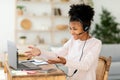 African Teen Girl At Laptop Learning Having Class Sitting Indoors