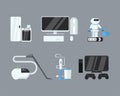 Home Electric Devices and Appliances with Fridge, Computer, Robot, Oven, Vacuum Cleaner, Blender and Play Station Vector