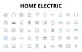 Home electric linear icons set. Voltage, Amperage, Wattage, Circuit, Outlet, Switch, Fuse vector symbols and line