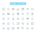 Home electric linear icons set. Voltage, Amperage, Wattage, Circuit, Outlet, Switch, Fuse line vector and concept signs