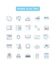 Home electric vector line icons set. Appliances, Heat, Lighting, Air, Fans, Wiring, Plugs illustration outline concept