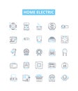 Home electric vector line icons set. Appliances, Heat, Lighting, Air, Fans, Wiring, Plugs illustration outline concept