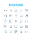 Home electric vector line icons set. Appliances, Heat, Lighting, Air, Fans, Wiring, Plugs illustration outline concept