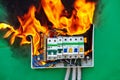 Home electrical fire started in distribution board Royalty Free Stock Photo