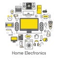 Home Electronics Appliances Thin Line Icons Set with TV set, Refrigerator and Coffee Maker Royalty Free Stock Photo