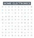 Home electronics vector line icons set. Fridge, TV, Stove, Washer, Dryer, Blender, Toaster illustration outline concept