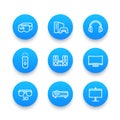 Home entertainment system linear blue icons set