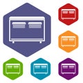 Home equipment for heating icons set hexagon Royalty Free Stock Photo
