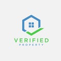 Home estate with checkmark logo icon vecto