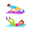Home Exercise Sport Doing Man And Woman Vector