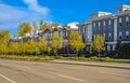 Home Exterior design of residential fronts. Neighborhood new modern houses. Canadian modern residential architecture Royalty Free Stock Photo