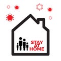 Home with family inside icon with message Stay at home