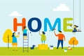 Home - family is painting letters, concept design with kids, mother and father, summer outdoor scene Royalty Free Stock Photo