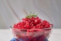 Home-fermented red cabbage sauerkraut in a glass bowl. Royalty Free Stock Photo