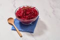 Home-fermented red cabbage sauerkraut in a glass bowl. Royalty Free Stock Photo