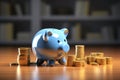 Home finance, 3D rendering features piggy bank and gold dollar