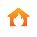 Home fire logo icon design, house in flames symbol - Vector