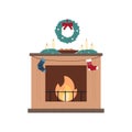 Home fireplace with christmas decorations