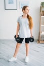 home fitness active kids athletic girl dumbbells