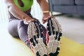 Home Fitness Black Woman Doing Workout Stretching On Pad Royalty Free Stock Photo