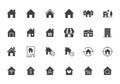 Home flat icons set. House, residential building, homepage, property mortgage black minimal silhouette vector Royalty Free Stock Photo