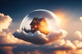 Home floating on clouds 3d bokeh lens flare. ai generative Royalty Free Stock Photo