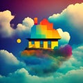 Home floating on clouds, Generative AI Royalty Free Stock Photo