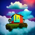 Home floating on clouds, Generative AI Royalty Free Stock Photo