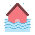 Home flooding under water. Flood disaster icon.