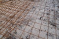 Home floor construction site process of hollow core slabs made of concrete with crushed stone and an iron cable raw materials Royalty Free Stock Photo