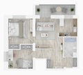 Home floor plan top view. Apartment interior isolated on white background. 3D render Royalty Free Stock Photo