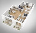 Home floor plan top view 3D illustration Royalty Free Stock Photo