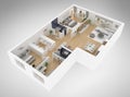 Home floor plan top view 3D illustration Royalty Free Stock Photo