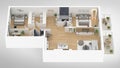 Home floor plan top view 3D illustration Royalty Free Stock Photo