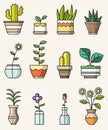 Vector isolated flat style colorful icons of home flowers and plants icons