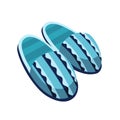 Home footwear slippers. Soft comfortable slip on shoe for home. Pair slippers, textile domestic outfit element or