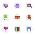 Home furnishings icons set, cartoon style