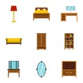 Home furnishings icons set, flat style