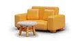 Home furniture composition. Realistic comfortable sofa in yellow colors