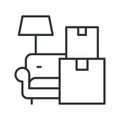 Home furniture moving icon in line design. furniture, boxes, sofa, moving, relocation on white background vector. furniture moving Royalty Free Stock Photo