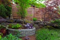 Home Garden Backyard Landscaping with wood trellis