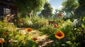 home garden full of flowers. Gardening. Ai Generative