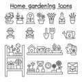 Home gardening icons set in thin line style