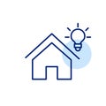 Home and glowing light bulb. Creative design, smart solutions and innovations. Pixel perfect, editable stroke icon Royalty Free Stock Photo